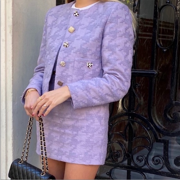 MANGO BLOGGER FAVE Lavender Lilac Purple Houndstooth Textured Mini Skirt Sz S - Picture 8 of 13